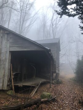 Spooky House in the foggy woods
