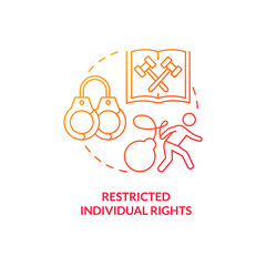 Restricted individual rights red gradient concept icon. Centrally planned ES disadvantages abstract idea thin line illustration. Isolated outline drawing. Myriad Pro-Bold fonts used