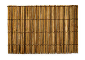 Brown bamboo table mat isolated on a white background. Wooden luncheon mat for place your food....