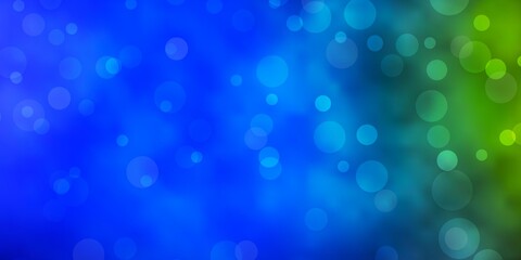 Light Blue, Green vector background with circles. Abstract decorative design in gradient style with bubbles. Pattern for business ads.