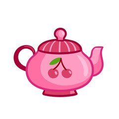 Beautiful teapot in a cartoon style. Vector illustration with pink teapot.