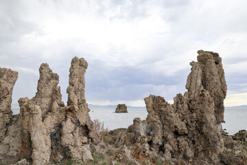 Mono Lake, a saline soda lake in Mono County, California