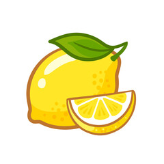Yellow bright lemon on. Vector illustration with fruit in cartoon style.