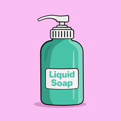 Liquid soap with shadow and background. Vector. Cartoon