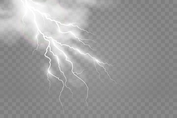 Vector image of realistic lightning. Flash of thunder on a transparent background.	 - obrazy, fototapety, plakaty