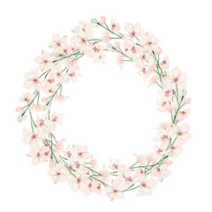 Beautiful watercolor wreath with pink spring flowers and buds. Illustration