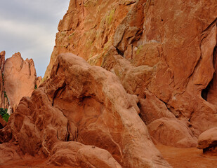 Red and orange sandstone cliffs in late afternoon light  in Garden of the Gods Colorado Springs