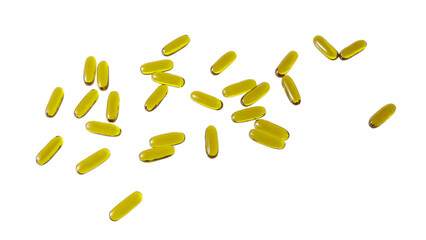 Gelatine capsules with organic hemp oil from seeds as full food omega supplements.