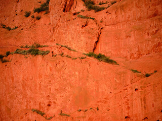 Red and orange sandstone cliffs at sunrise in Garden of the Gods Colorado Springs