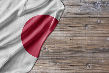 Wooden pattern old nature table board with Japan flag - 484713026