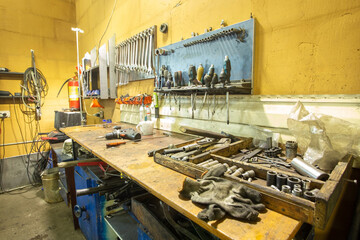 A set of tools in the real auto repair shop.