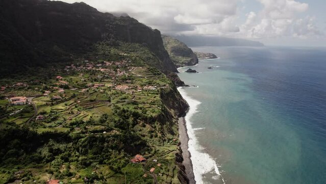 Small village at ocean coast of Madeira Island