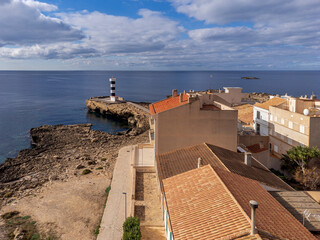 Fototapeta na wymiar lighthouse, Colònia de Sant Jordi, ses Salines, Mallorca, Balearic Islands, Spain