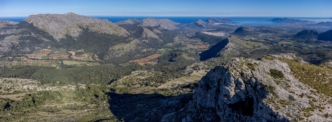 summit of Cucuia de Fartaritx, Alcudia bay in the background, Pollença, Mallorca, Balearic Islands, Spain