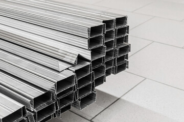 A bunch of steel pipes installation pipeline building metal construction material