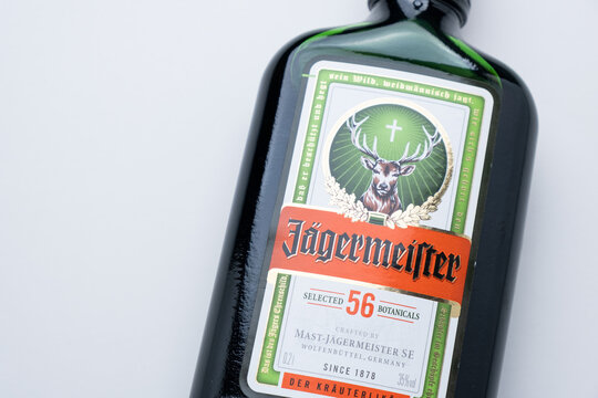 J germeister bottle on a white background.