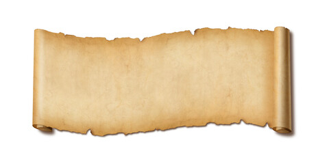 Old paper horizontal banner. Parchment scroll isolated on white with shadow