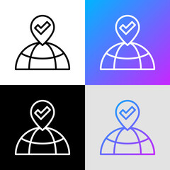 Destination thin line icon: pointer on the globe. Modern vector illustration.