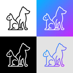 Pet friendly symbol: cat and dog silhouettes thin line icon. Modern vector illustration for pet shop, logo for vet clinic.