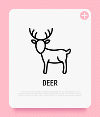 Cartoon deer with antlers thin line icon. Modern vector illustration.