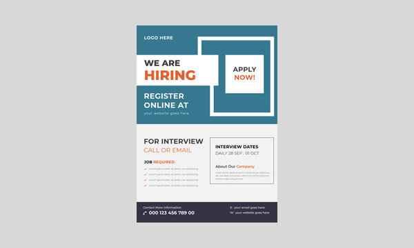We are hiring flyer design. Job offer leaflet template, Job vacancy flyer poster template design, We are hiring job flyer template.