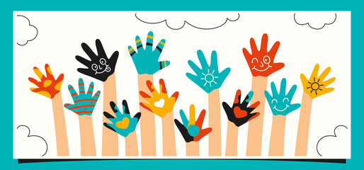 Colorful Painted Hands Of Little Children