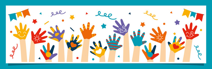 Colorful Painted Hands Of Little Children