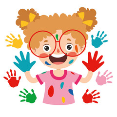 Colorful Painted Hands Of Little Children