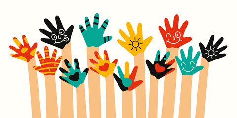 Fototapeta premium Colorful Painted Hands Of Little Children