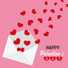 Valentine's day card. Hearts coming out of an envelope