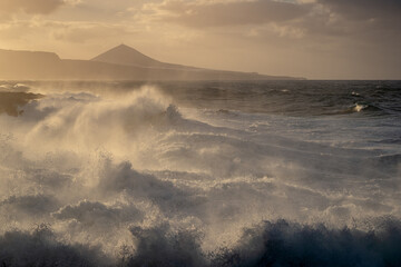 Seascape with big waves in El Puertillo at sunset. Arucas. Gran Canaria