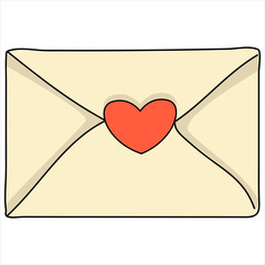 Closed vintage envelope on a white background. Hand drawn illustration. Valentine card. EPS 10.