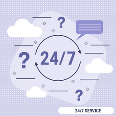 24-hour service, online support, hotline flat design style vector concept illustration