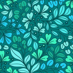 Fototapeta premium TURQUOISE SEAMLESS VECTOR BACKGROUND WITH MULTICOLORED PLANT TWIGS