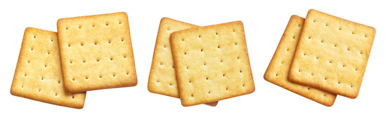 Tasty crackers collection, isolated on white background