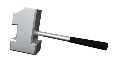Number One Hammer 3D. Shinny Hammer on white background. 3d illustration. 3d illustration