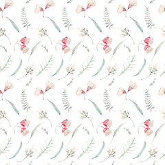 watercolor australian flowers seamless pattern.