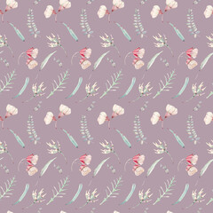 watercolor australian flowers seamless pattern.