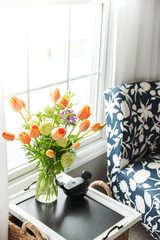 Beautiful Summer Bouquet of Flowers in a Cozy Living Room