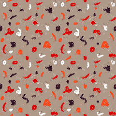 Vector graphics are an abstract seamless pattern with chaotically scattered curved spots on a trending background