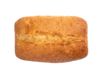 Ciabatta is isolated on a white background. Italian bread made from wheat flour. Baking top view,...
