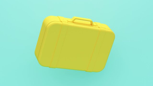 Blue studio background with yellow suitcase. Abstract loop animation
