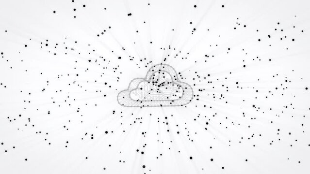 Animation of black and white particles representing big data stream. Concept of cloud computing services in data center. Perfect to use as a technology or IT background. CG animation. 4K