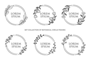Set collection of botanical floral circle frame border