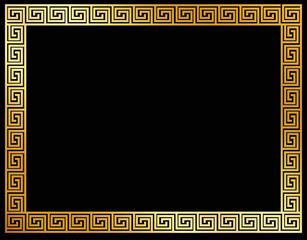 Geometric greek gold frame on black background. Gold stylish frame abstract  vector pattern. 