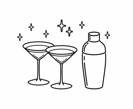 Cosmopolitan Couple of Glasses With Shaker Outline. Icon Vector Illustration. Icon. Cocktail Party