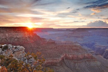 Sunset over the south rim of the Grand Canyon. 