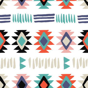 Traditional Native Americans Southwest, Navajo style, Aztec, Wild West seamless pattern. Ethnic, tribal geometric print.