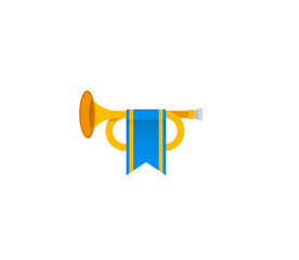 Trumpet with ribbon vector isolated icon. Emoji illustration. Trumpet vector emoticon - obrazy, fototapety, plakaty