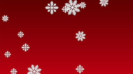Christmas  Vector Background with Falling Snowflakes. Isolated on Red Background. Realistic Snow Sparkle Pattern. Snowfall Overlay Print. Winter Sky. Papercut Snowflakes.